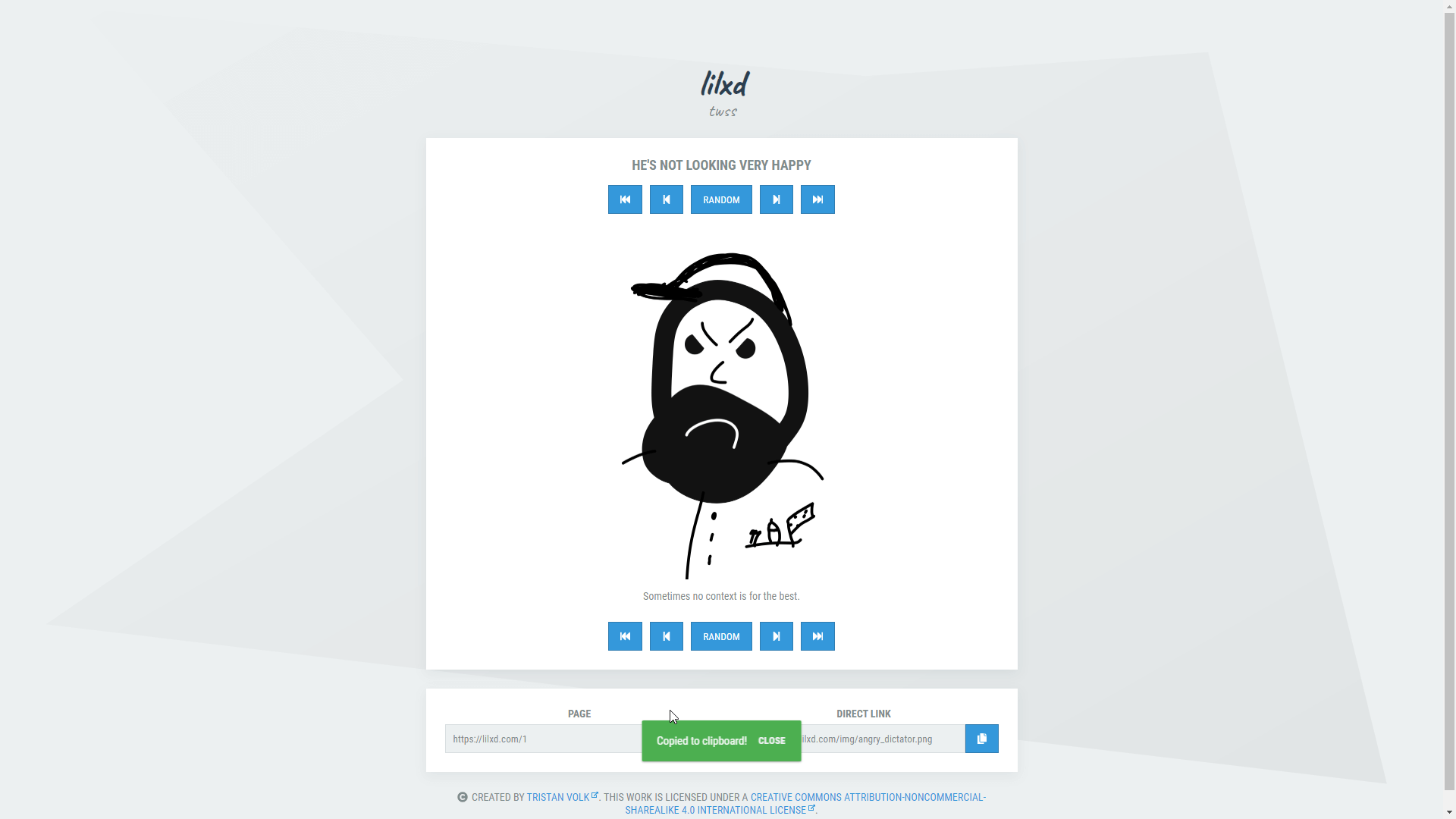 A screenshot showing a copy message appearing on the screen, informing the user they have copied the URL to the page.