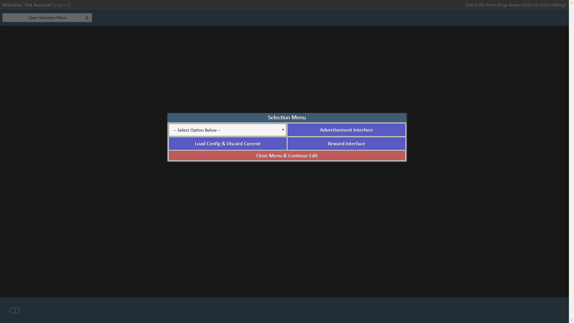 A selection menu is seen with the option to load different files, an advertisement interface, and a reward interface.