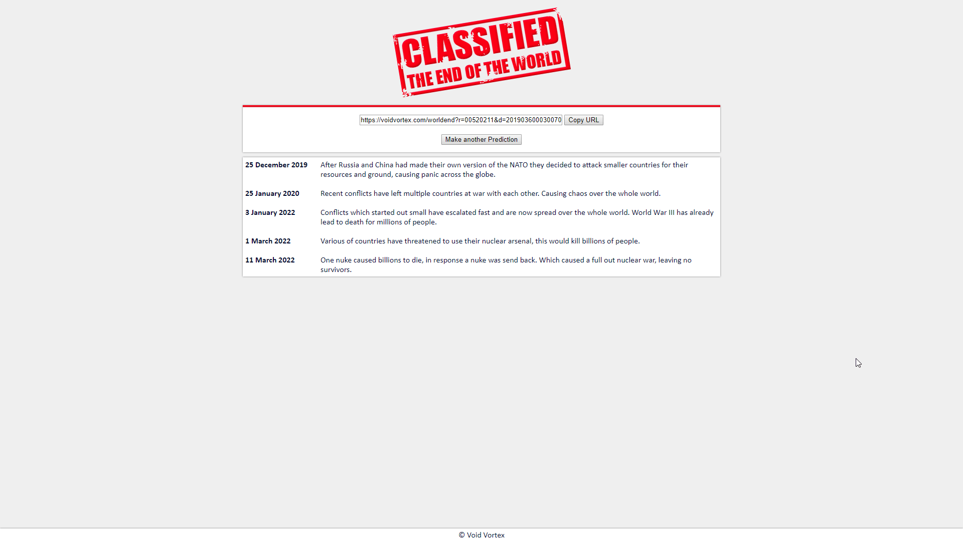 The prediction is seen as a whole, which includes a shareable URL at the top.